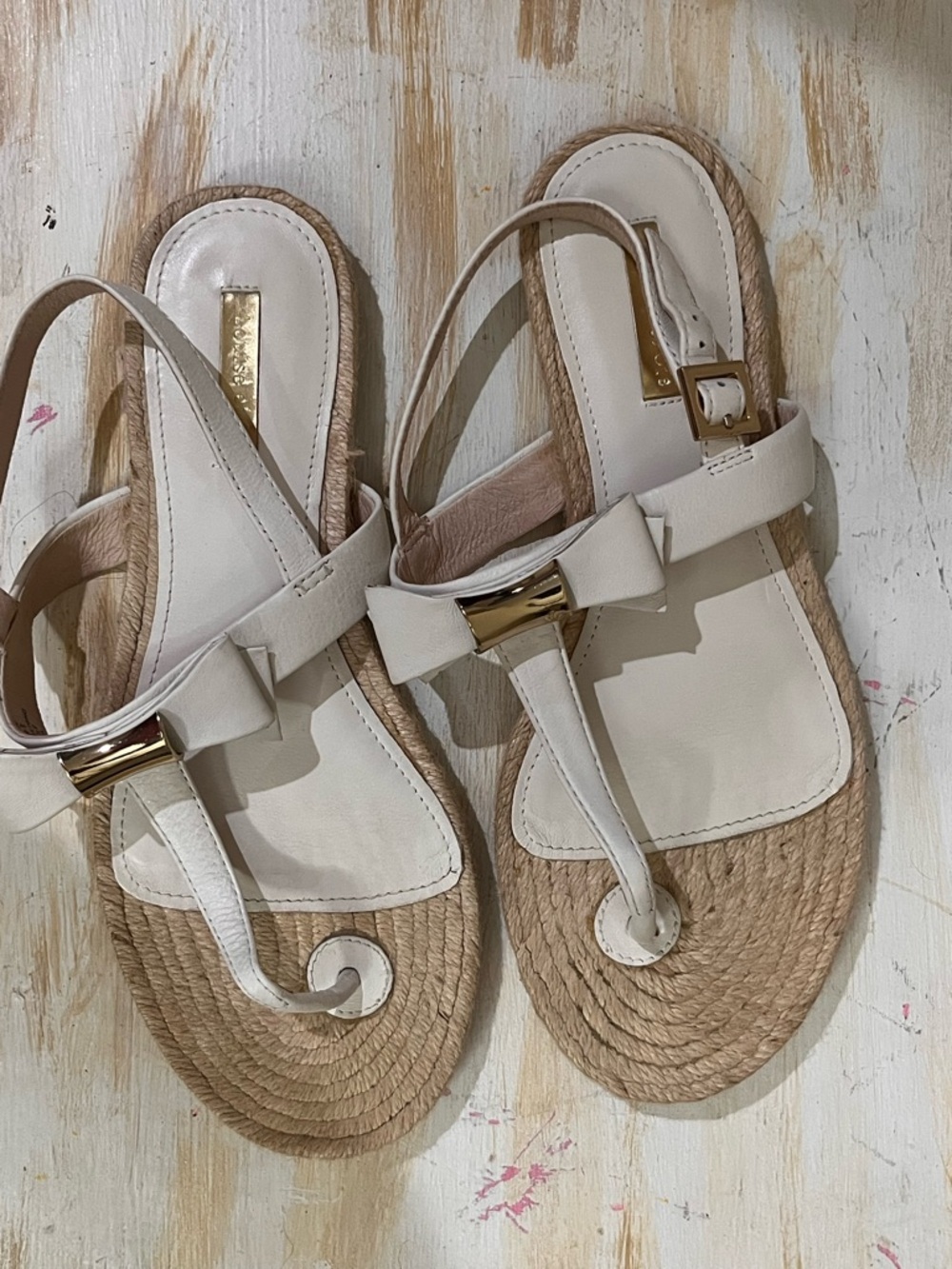 Louise et Cie Cream Bow Rope-Trim Slingback Sandals